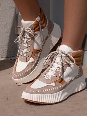 Dolce Vita Taupe Multi Suede Daley High Top Platform Sneaker Shoes Size 9 NIB